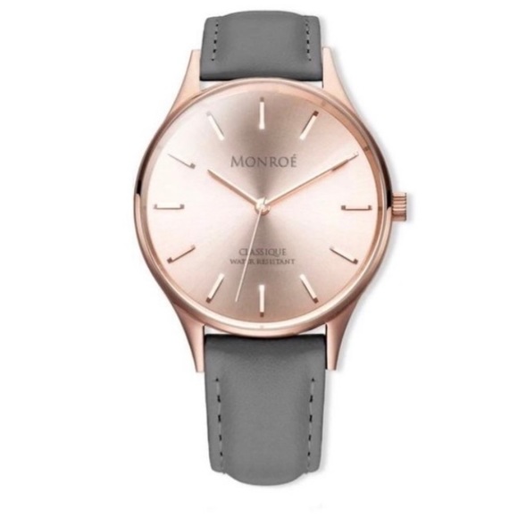 Monroe Watch Sunburst Solérose Watch Gray Leather Band Adjustable - Picture 2 of 5